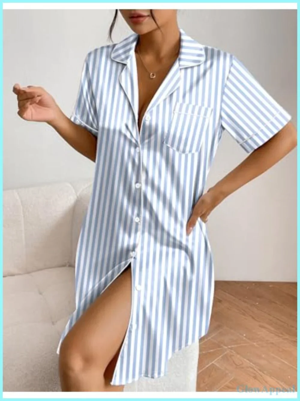 Satin Nightgown Short Sleeve Button Down Sleepshirt Women